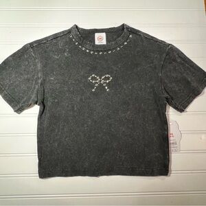 Wonder Nation Girls XS 4-5 Black Stud Bow Short Sleeve T-Shirt NWT